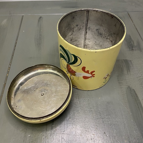 Vintage RANSBURG coated metal YELLOW ROOSTER CANISTER farmhouse cottage - Picture 6 of 11